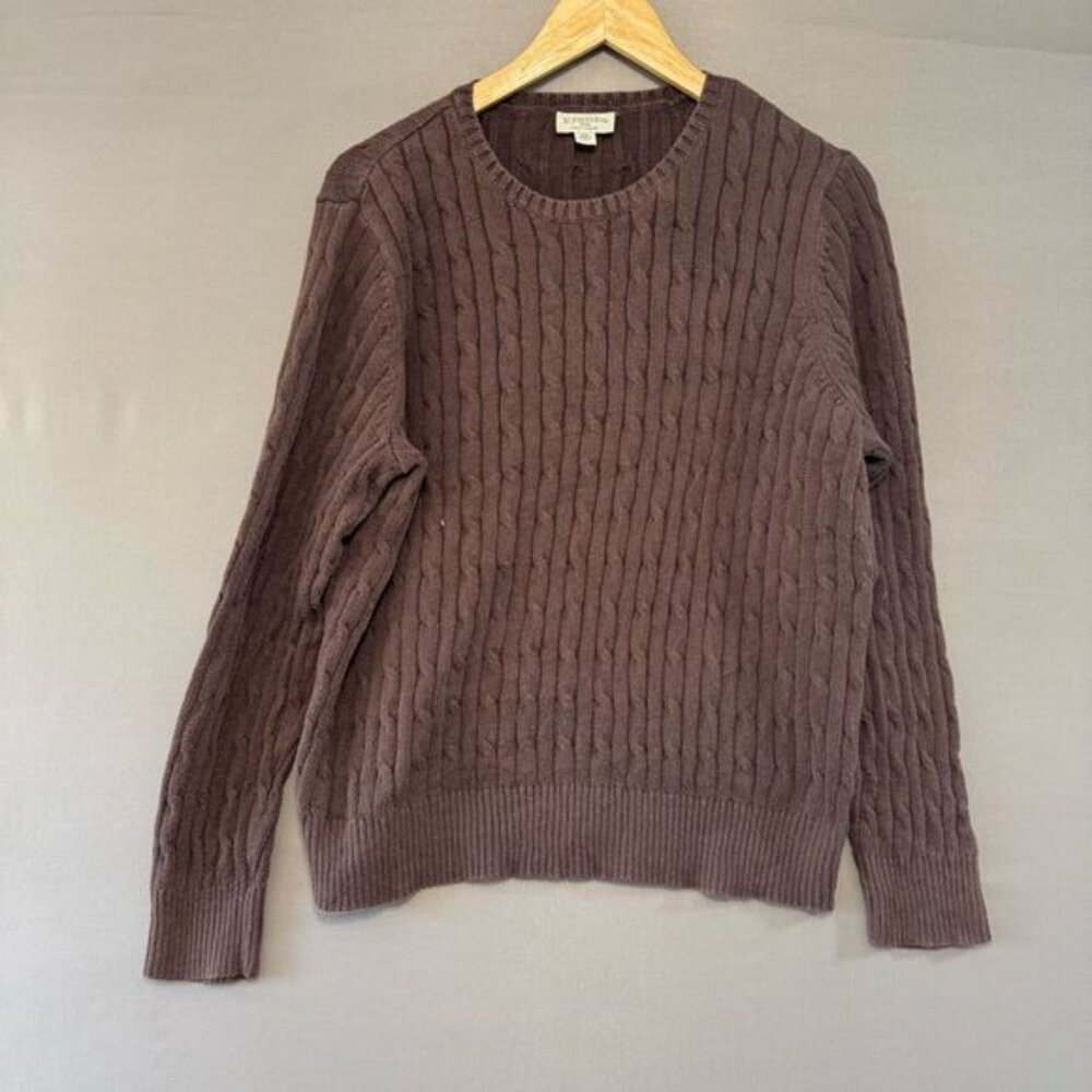 St. John’s Bay Women’s Brown Cable Knit Sweater Petite Size XL Cotton Blend